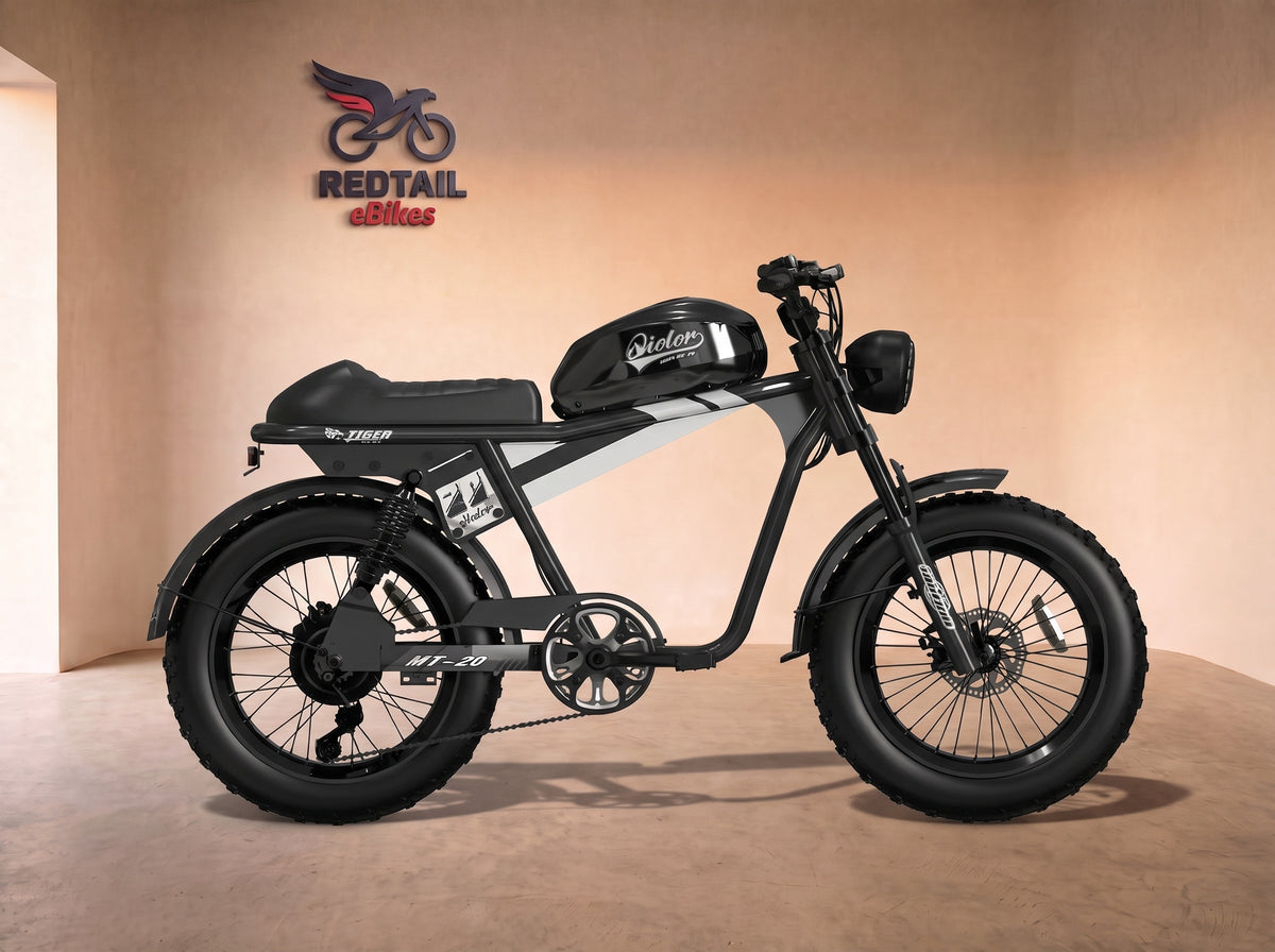 TIGER RE Retro Electric Bike, side profile in the Redtail eBikes studio