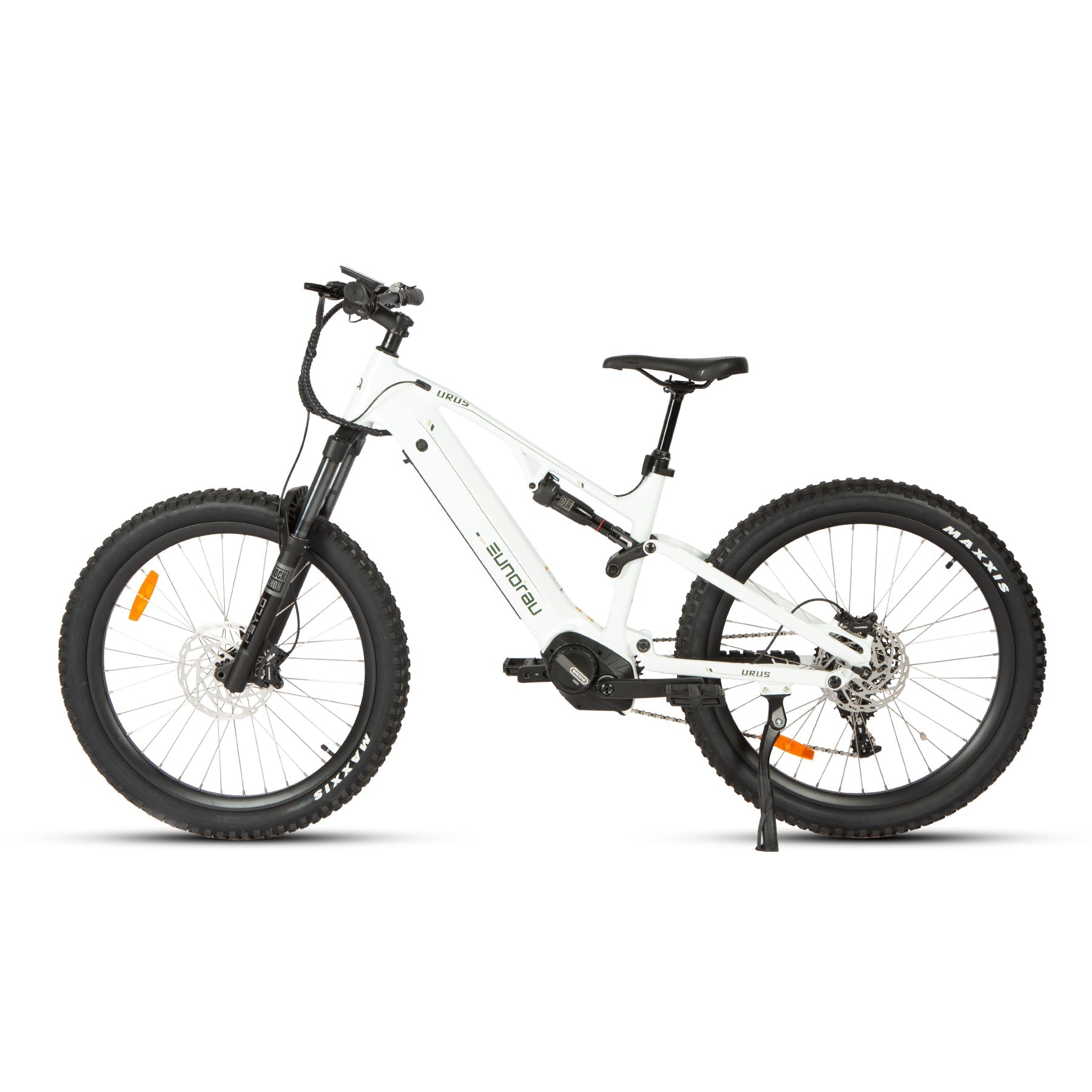 Eunorau URUS 2.0 Full-Suspension eMTB – Cloud White – front three-quarter left view
