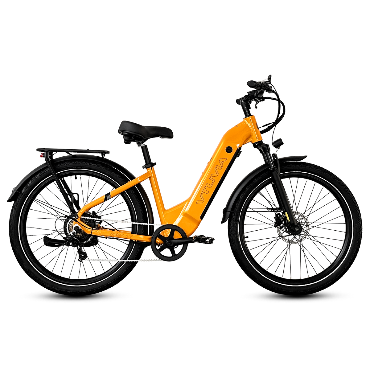 Orange VTUVIA Zeal LT7 step-through commuter, side view