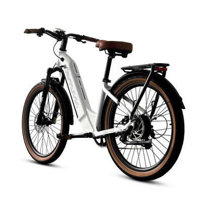 White Zeal XT8, front three-quarter view, air fork and brown grips in view
